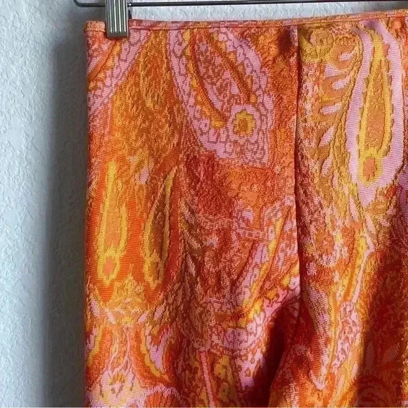 Zara Orange Pink Paisley Retro Hippie Flare Elastic Waist Pants Size S-NWT - Picture 7 of 10